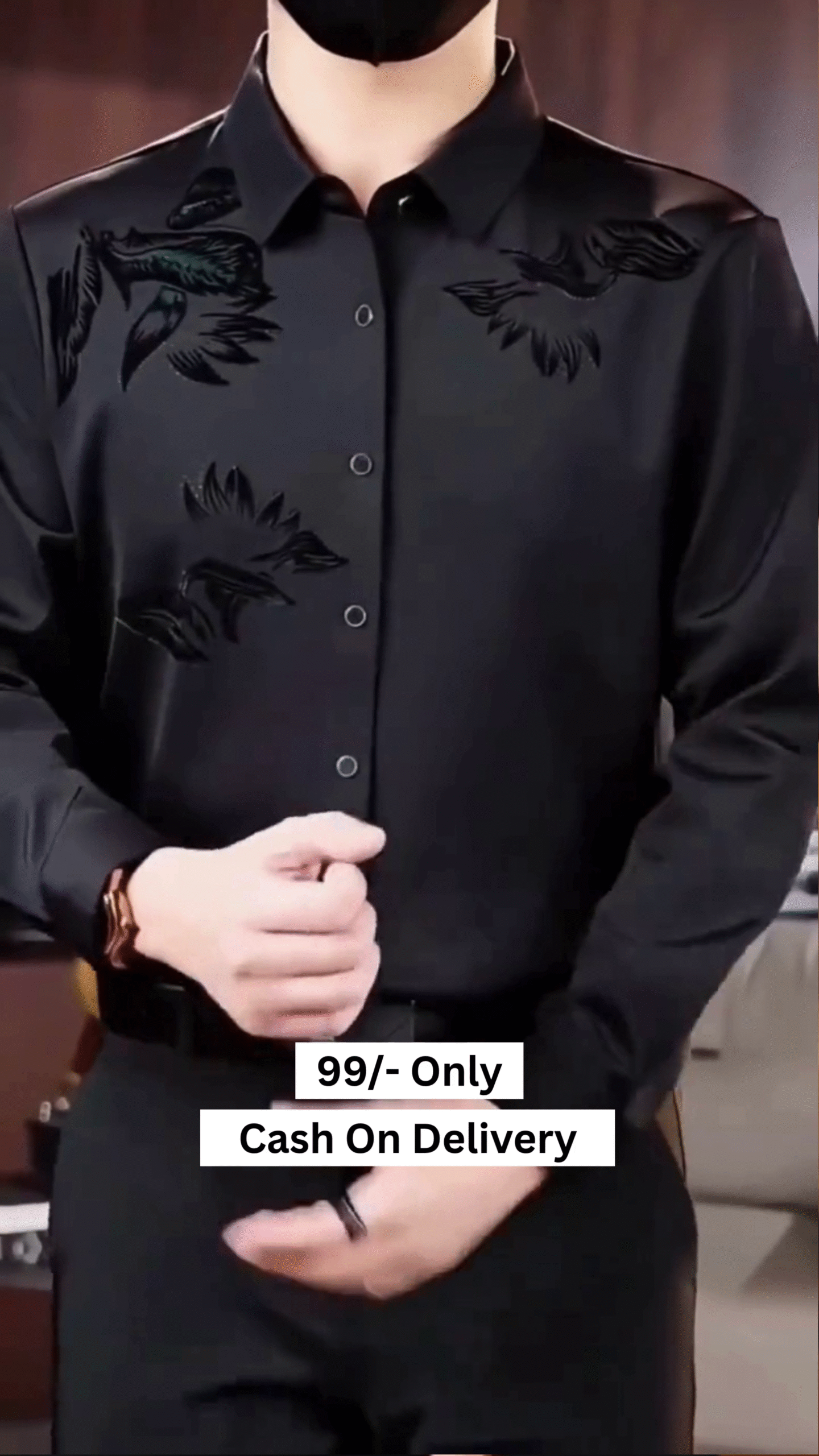 Men's Silk Satin Shirt Floral Slim Fit Long Sleeve Dress Shirt Casual Soft Shirt