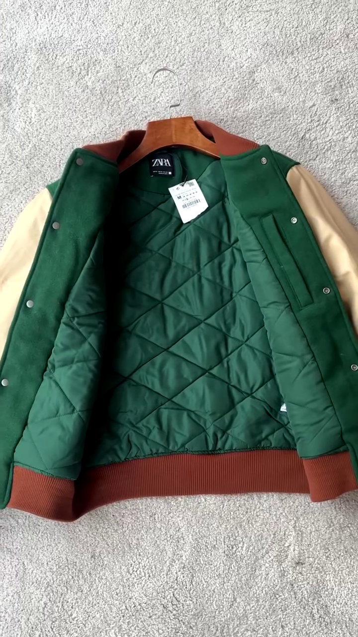 Premium Two-Tone Green Varsity Bomber Jacket