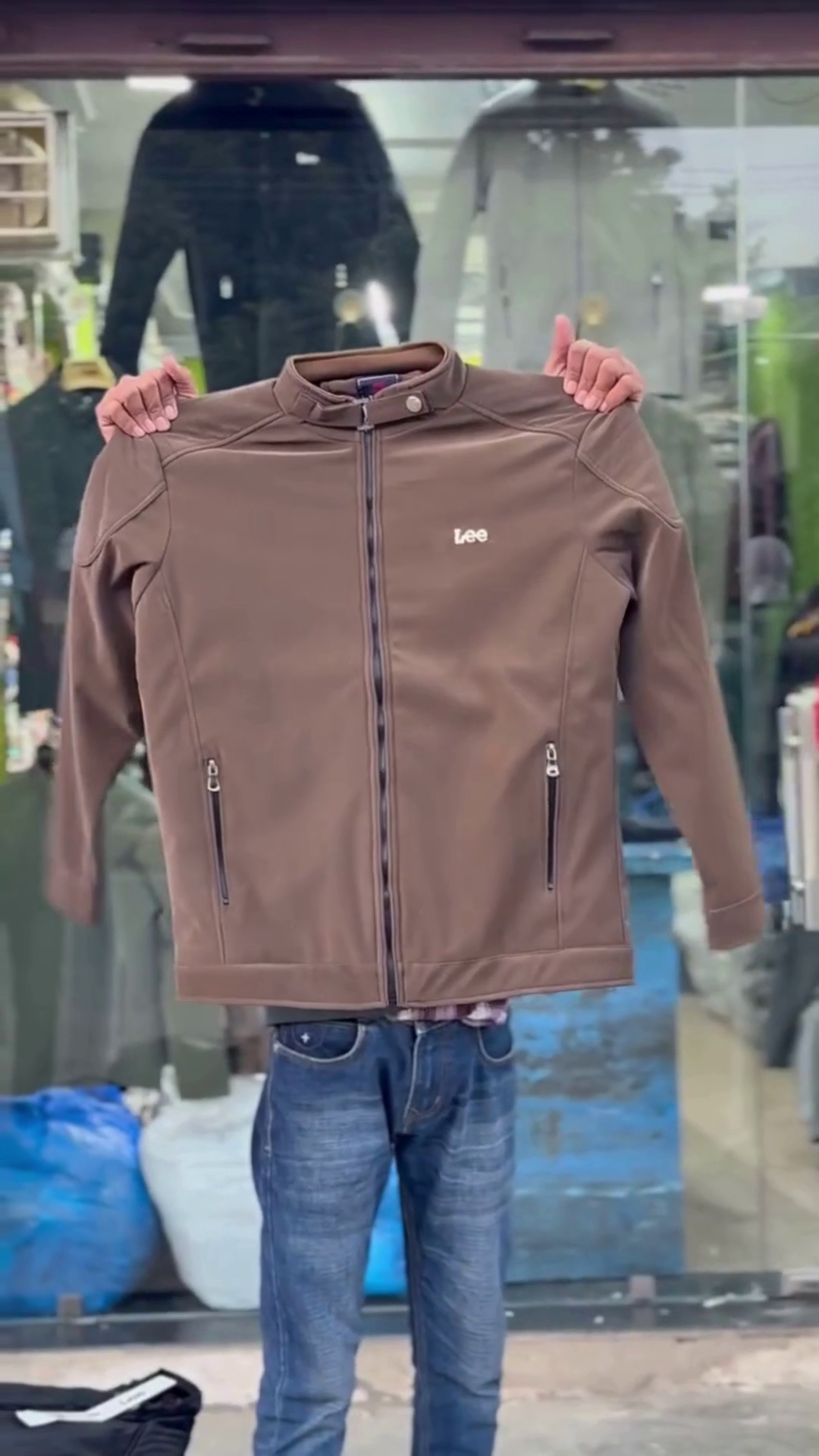 Men’s Casual Stand-Collar Zip Jacket In Beige
