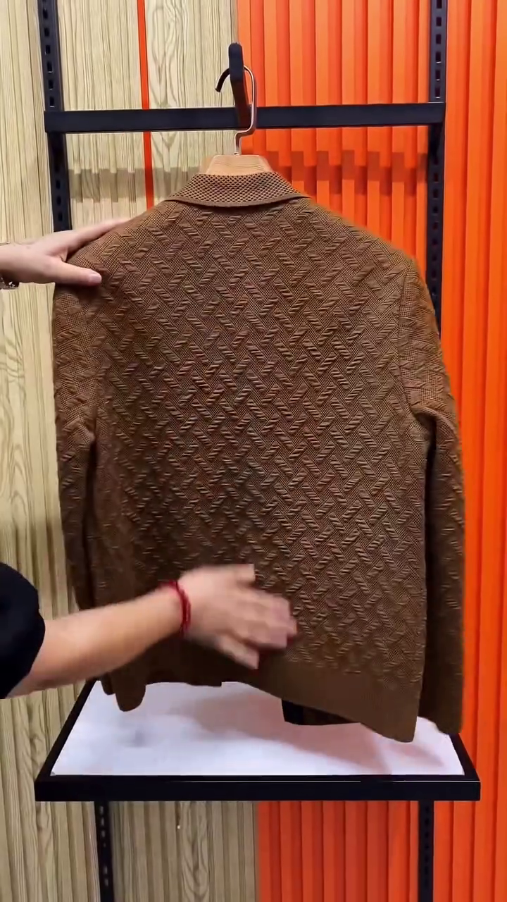 Textured Knit Brown Casual Blazer for Men