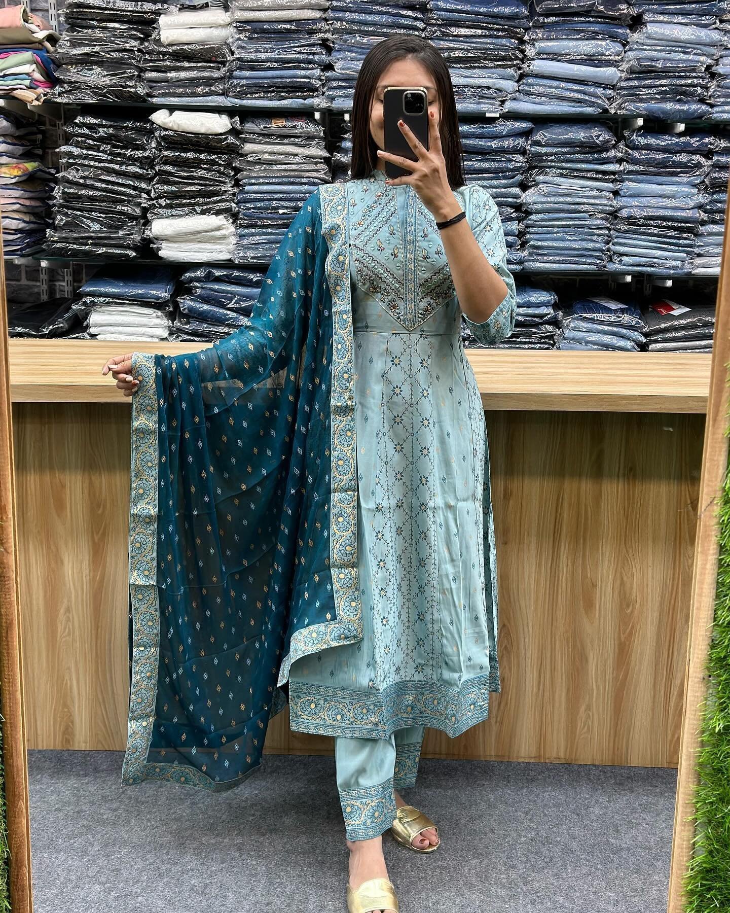 Pastel Blue Sequin Zari Embroidered Anarkali Set