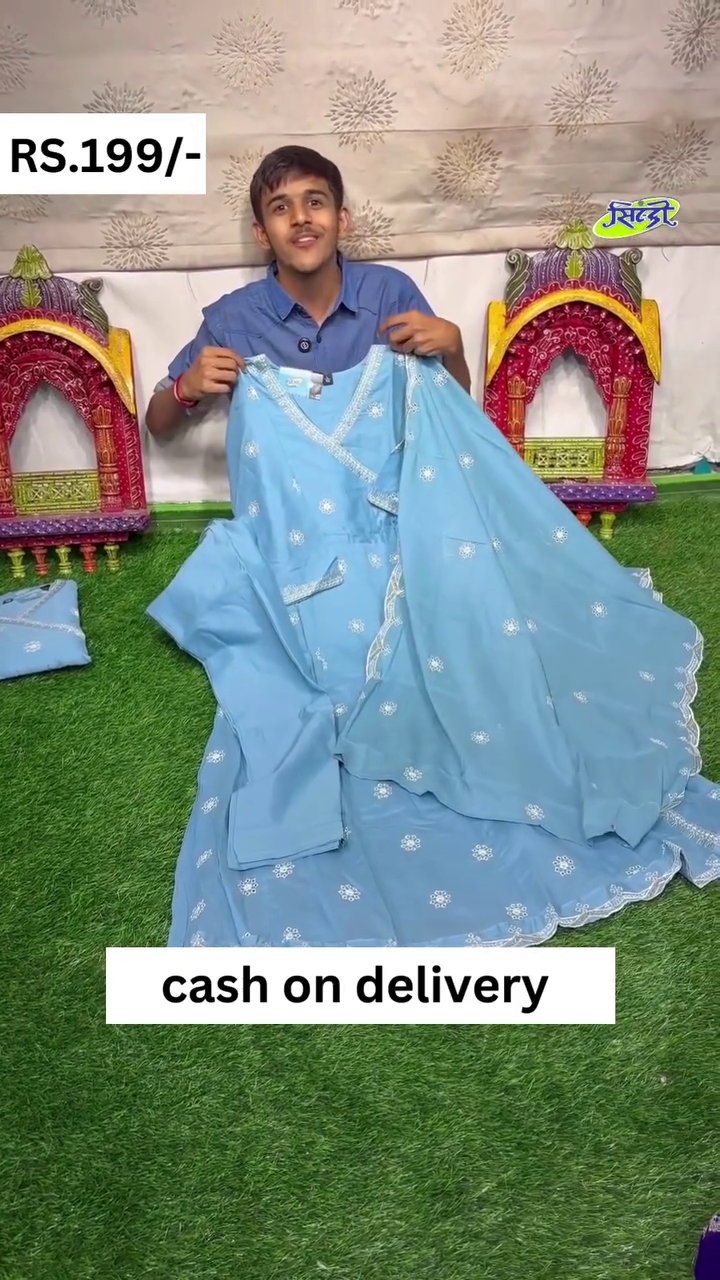 Ice Blue Zari And Badla Work Embellished Georgette Suit