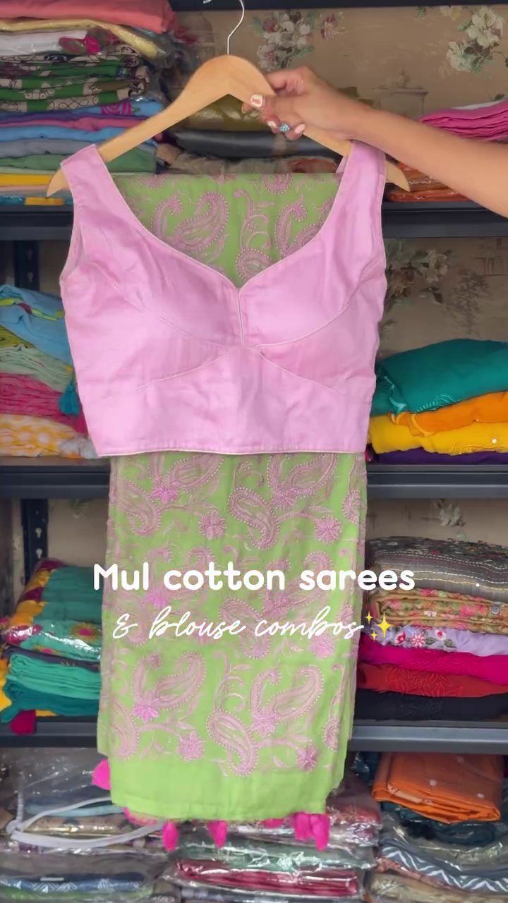 Mul Cotton Saree Combo With Blouse