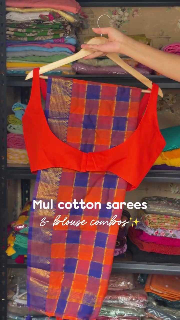Mul Cotton Saree Combo With Blouse