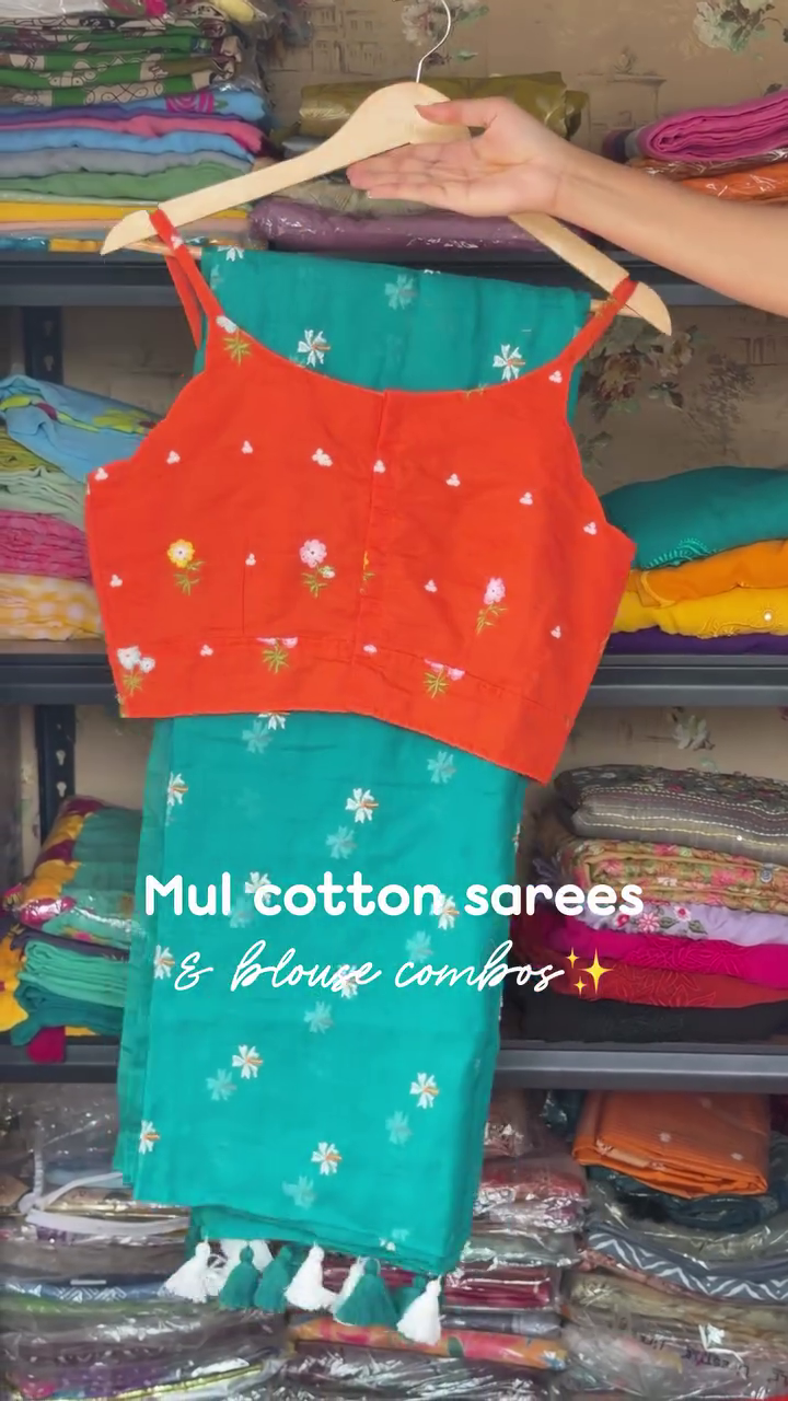 Mul Cotton Saree Combo With Blouse