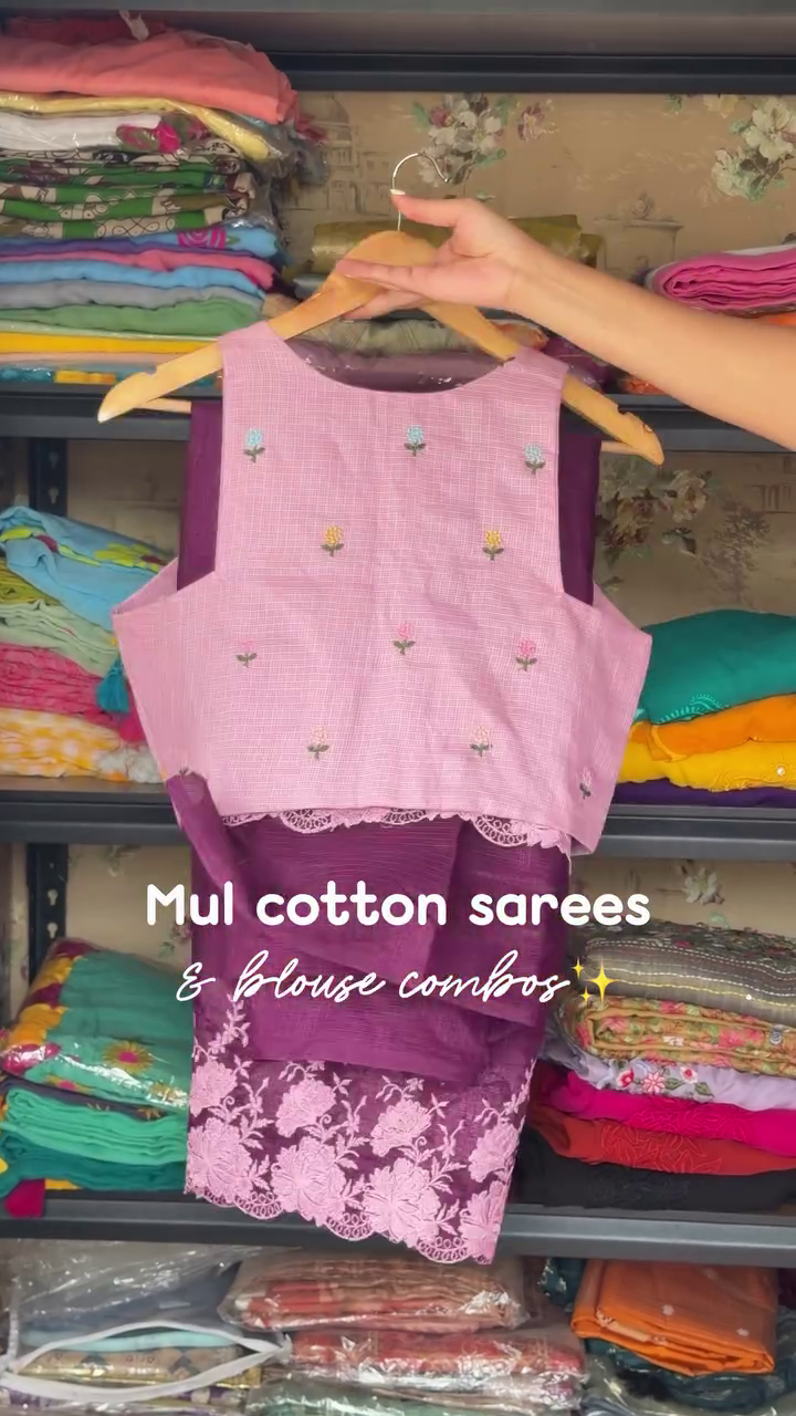 Mul Cotton Saree Combo With Blouse