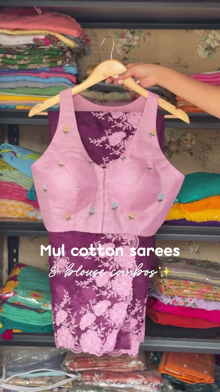 Mul Cotton Saree Combo With Blouse