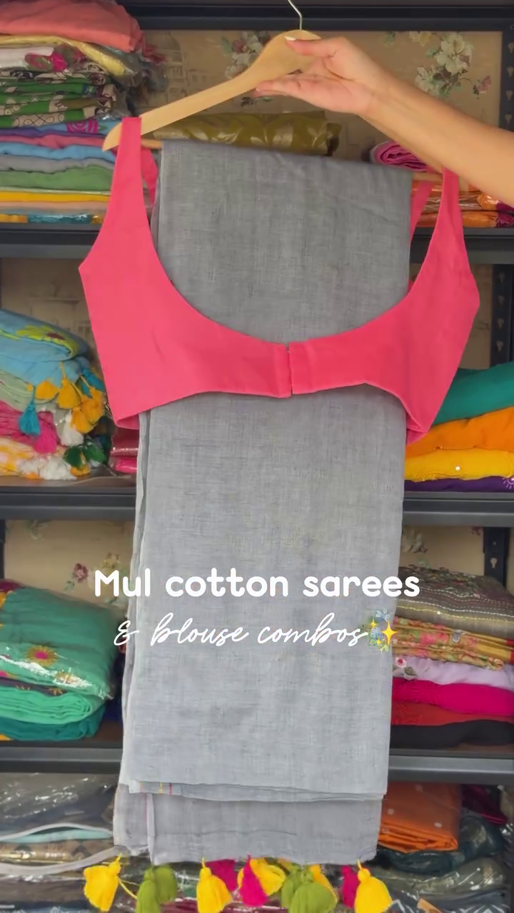Mul Cotton Saree Combo With Blouse