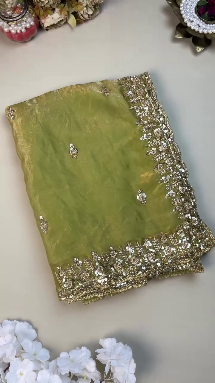 Green Color Organza Heavy Work Party Wear Saree