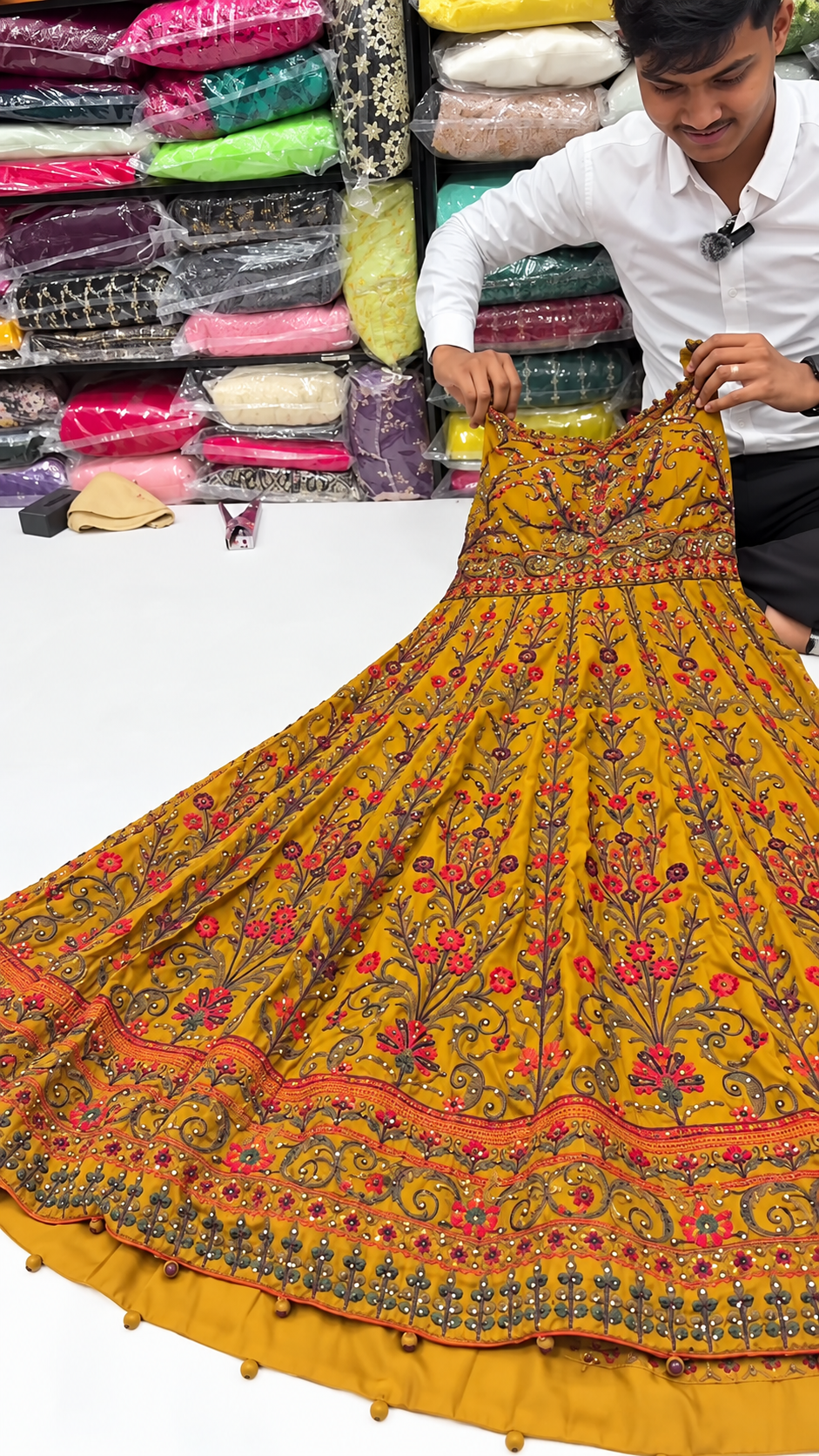 Mustard Yellow Floral Embroidered Indo-Western Anarkali Gown