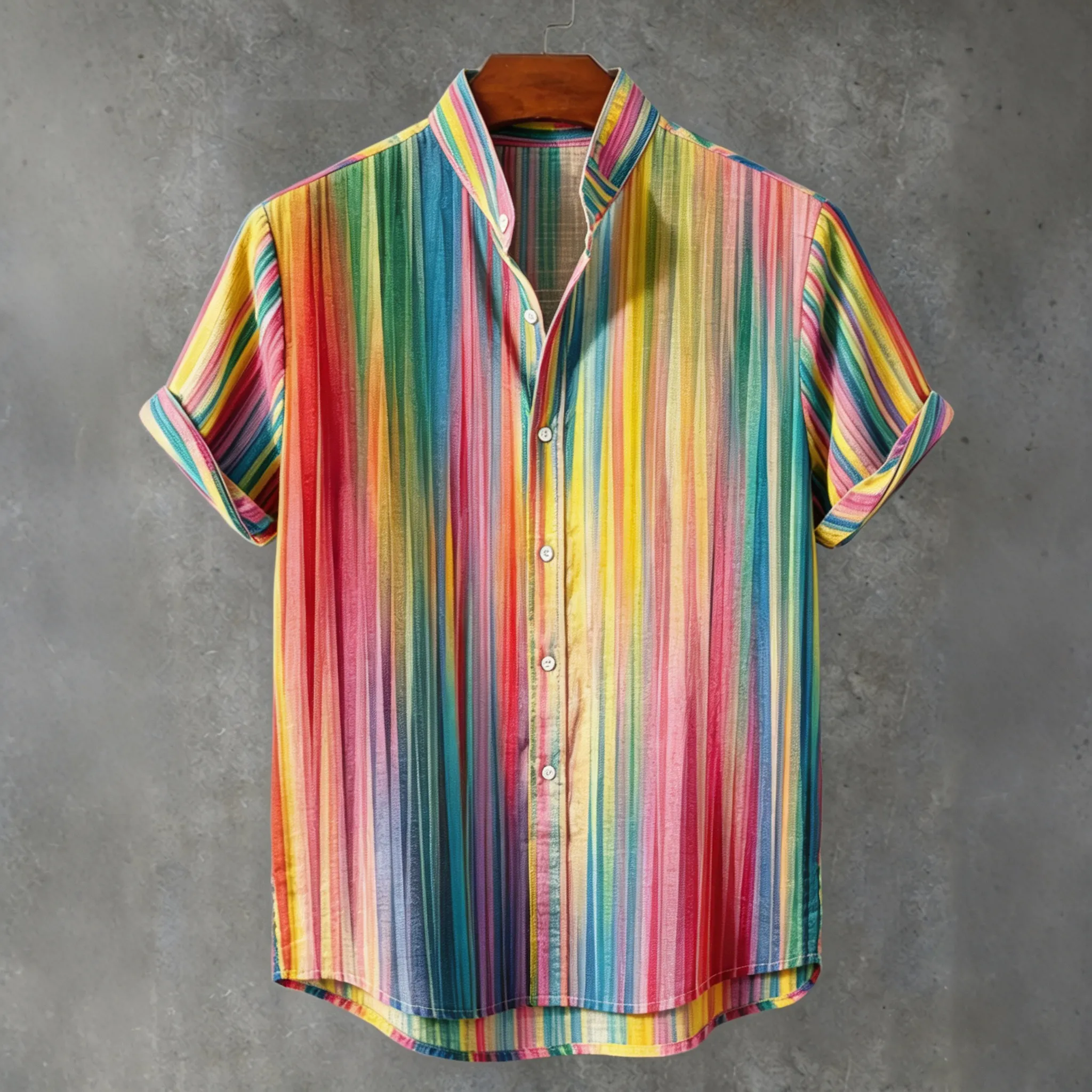 Abstract 70s Hippie Rainbow Art Print Men's Short Sleeve Button Up Shirt