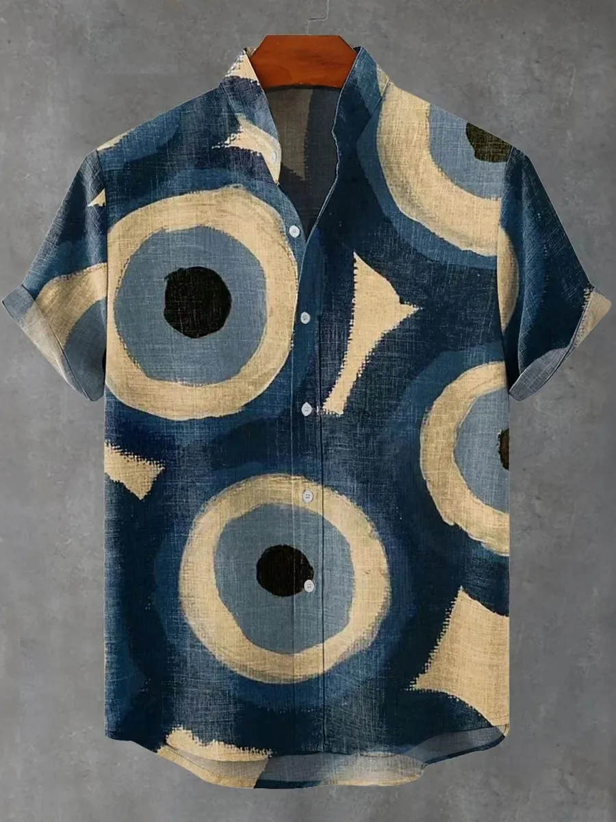 Abstract Geometric Abstract Digital Art Painting  Art Print Men's Short Sleeve Button Up Shirt