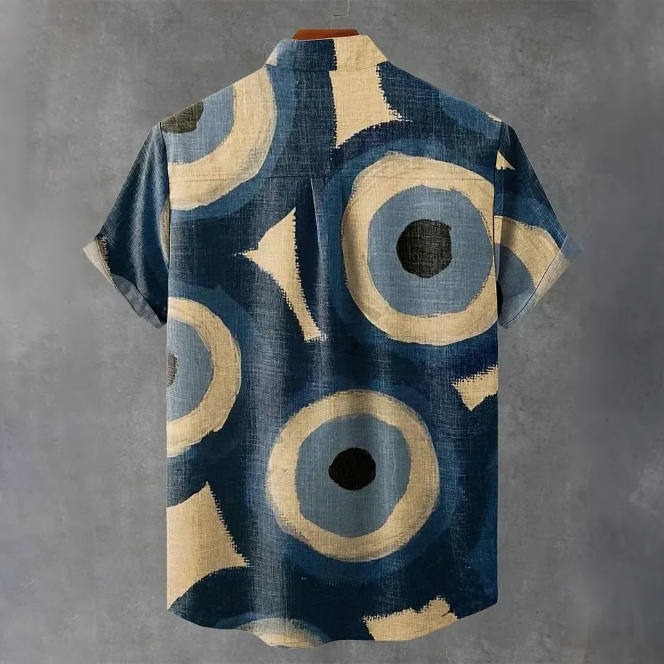 Abstract Geometric Abstract Digital Art Painting  Art Print Men's Short Sleeve Button Up Shirt
