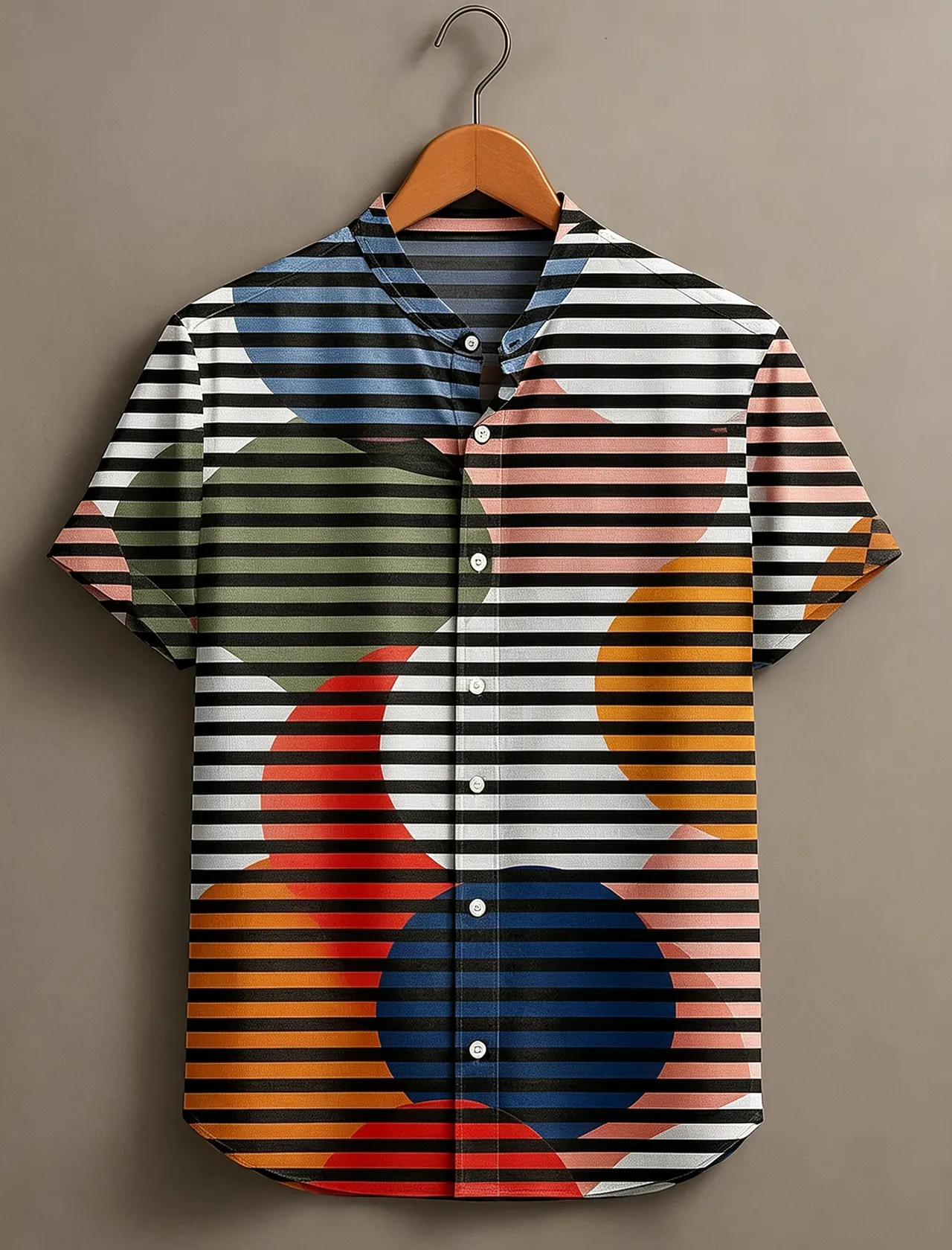 Abstract Geometric Geometry Roundness Streak Color Match Illusion Art Print Men's Short Sleeve Button Up Shirt