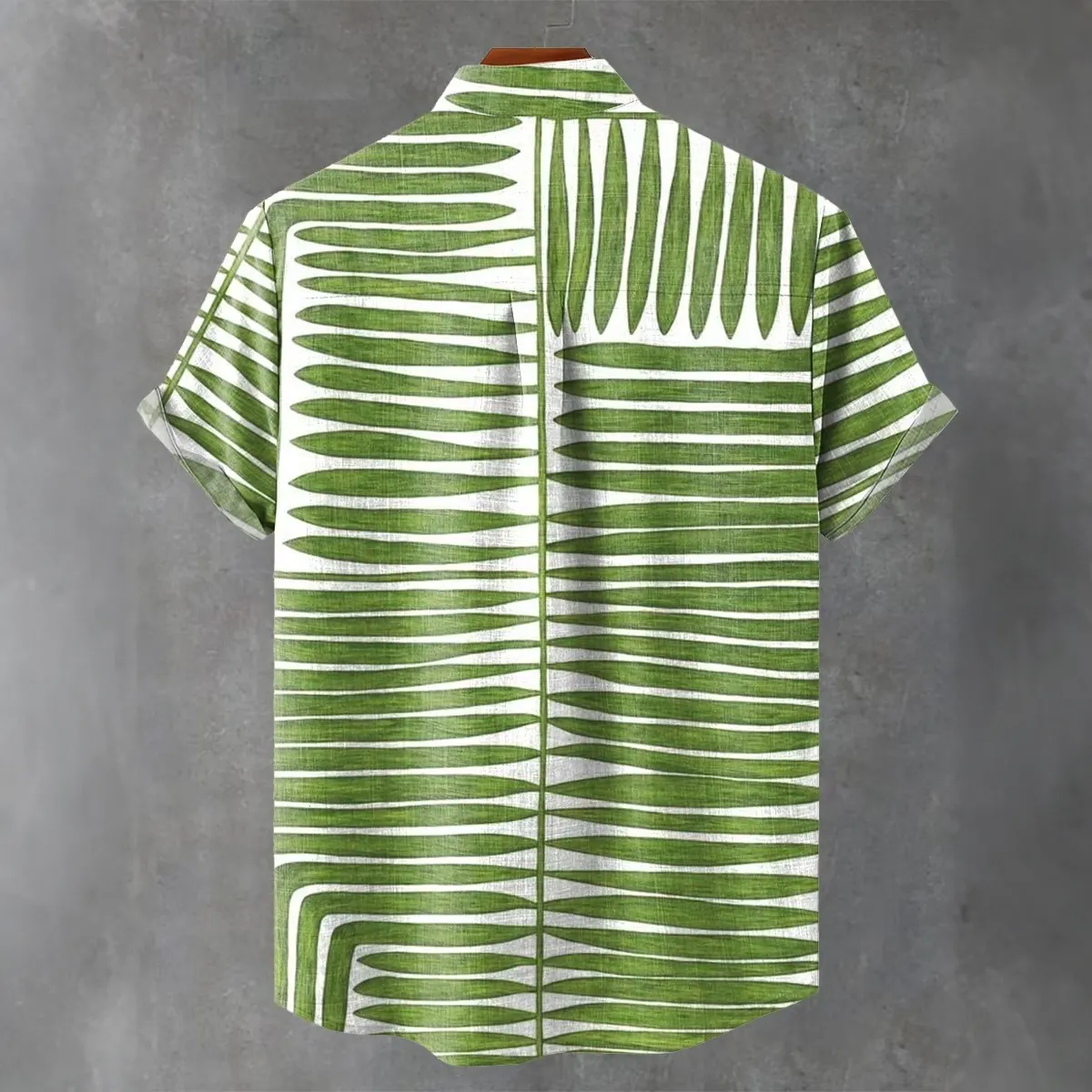 Abstract Geometric Green Line Decorative Art Print Men's Short Sleeve Button Up Shirt