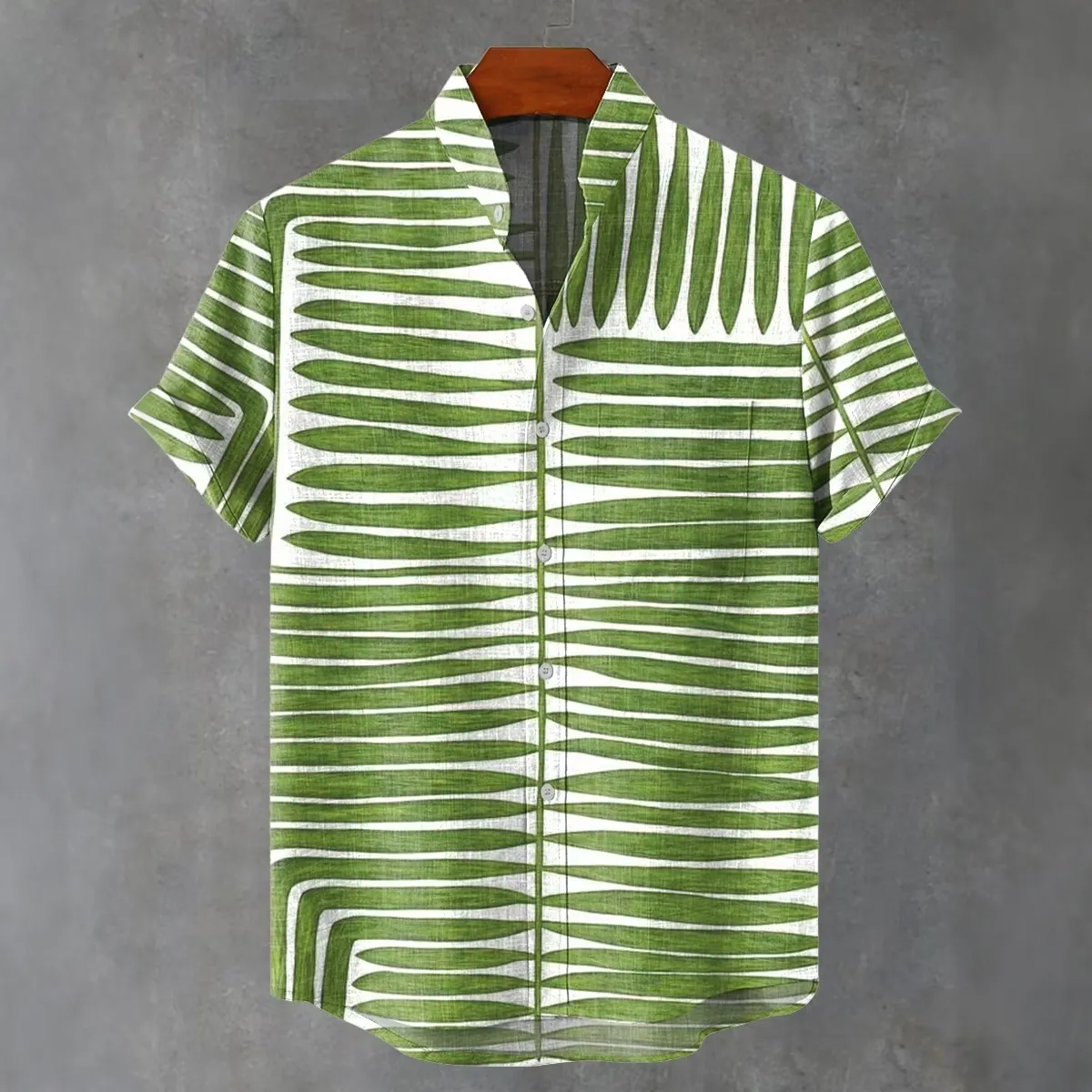 Abstract Geometric Green Line Decorative Art Print Men's Short Sleeve Button Up Shirt