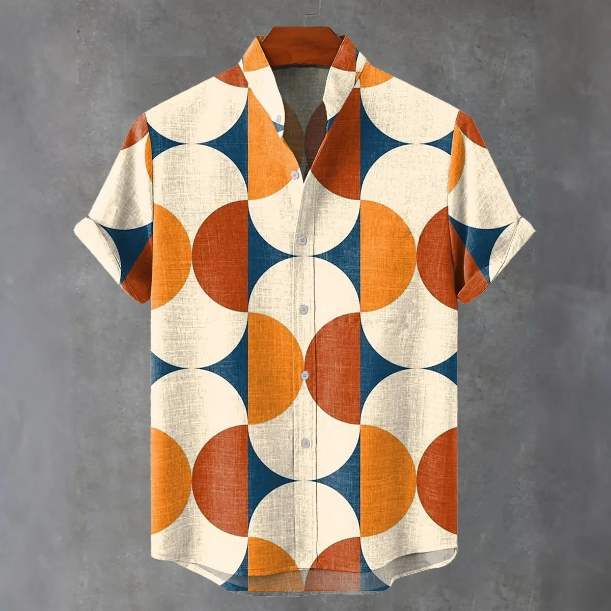 Abstract Geometricretro Minimalist Color-block Symmetrical Geometry Art Painting  Art Print Men's Short Sleeve Button Up Shirt