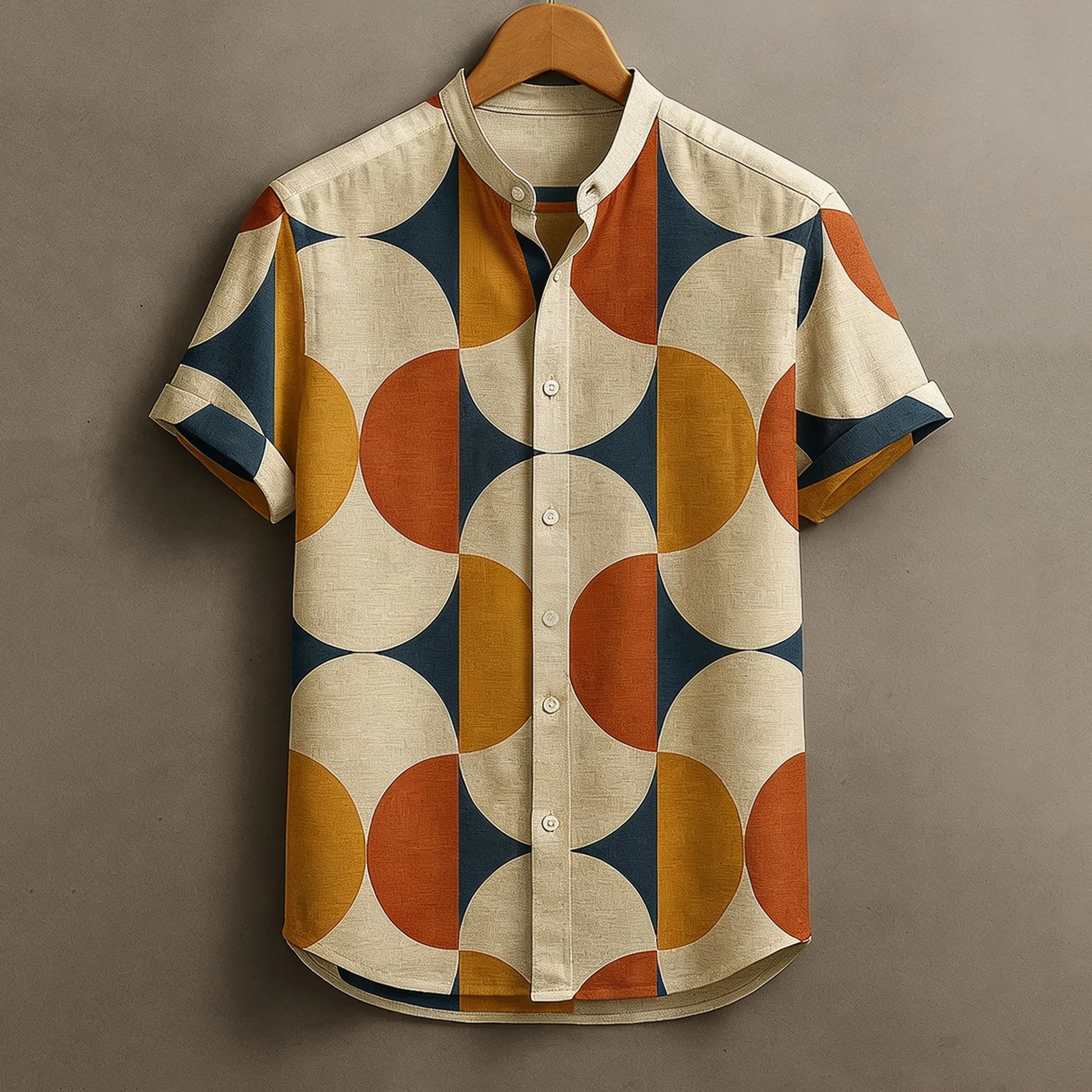 Abstract Geometricretro Minimalist Color-block Symmetrical Geometry Art Painting  Art Print Men's Short Sleeve Button Up Shirt
