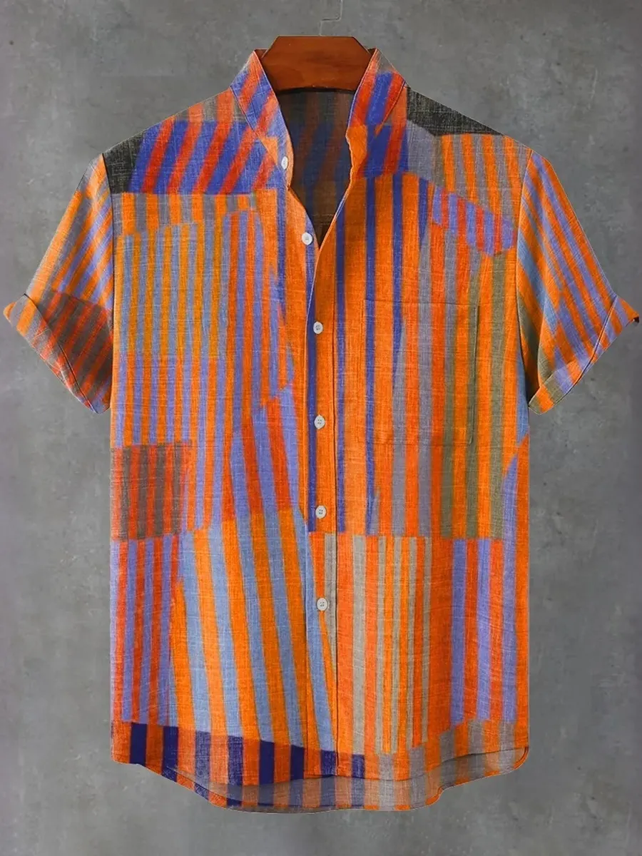 Abstract Stripe Art Vintage Print Casual Shirt