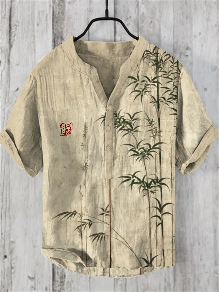 Bamboo Japanese Art Linen Blend Shirt