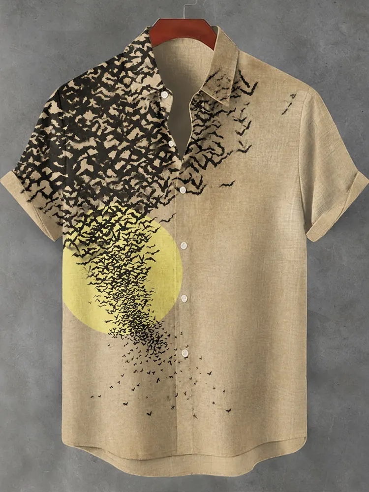 Flying Bird Print Casual Short-sleeved Shirt