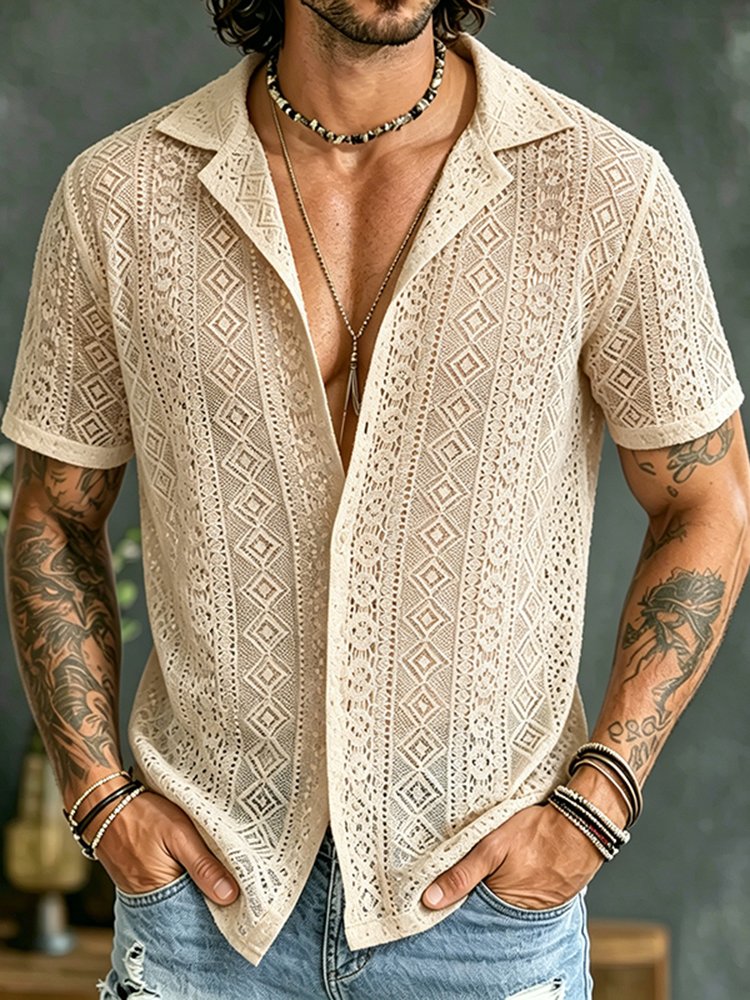 Gentleman's Vintage Geometric Lace Vacation Shirt
