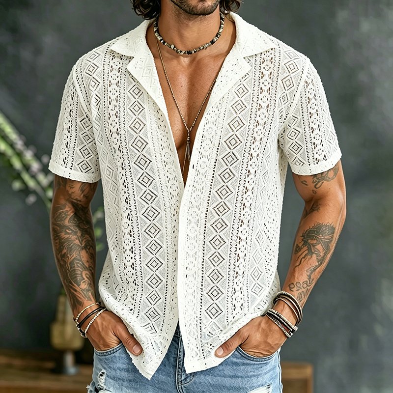 Gentleman's Vintage Geometric Lace Vacation Shirt