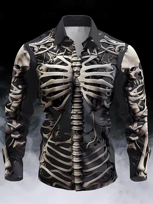 Halloween Men's Skull Graphic Print Long Sleeve Shirt