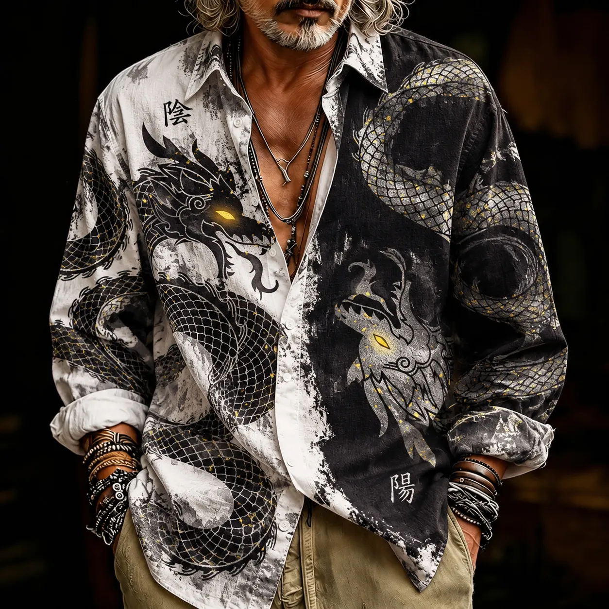 Men's Vintage Dragon Print Shirt