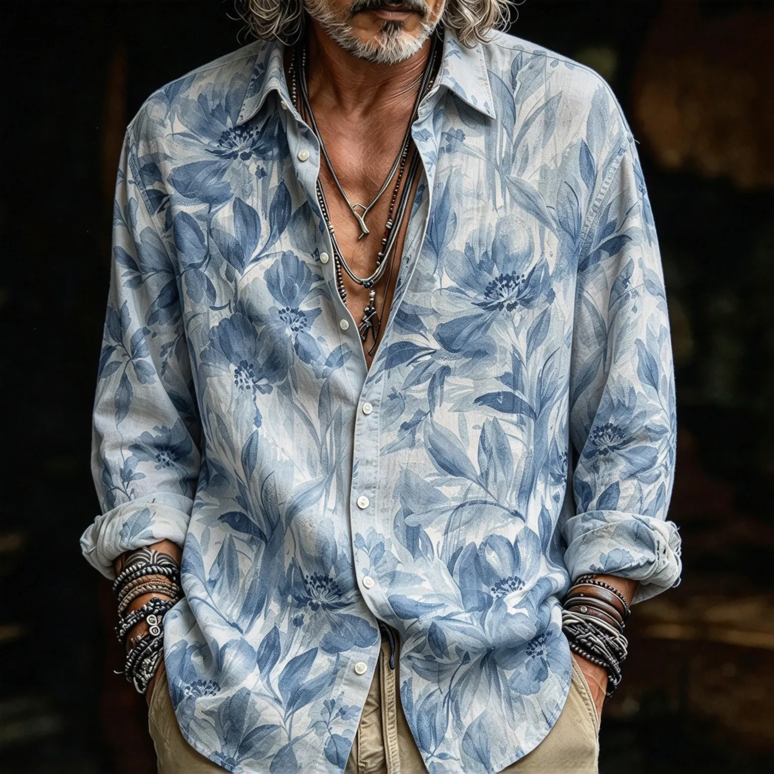 Men's Vintage Botanical Floral Print Shirt