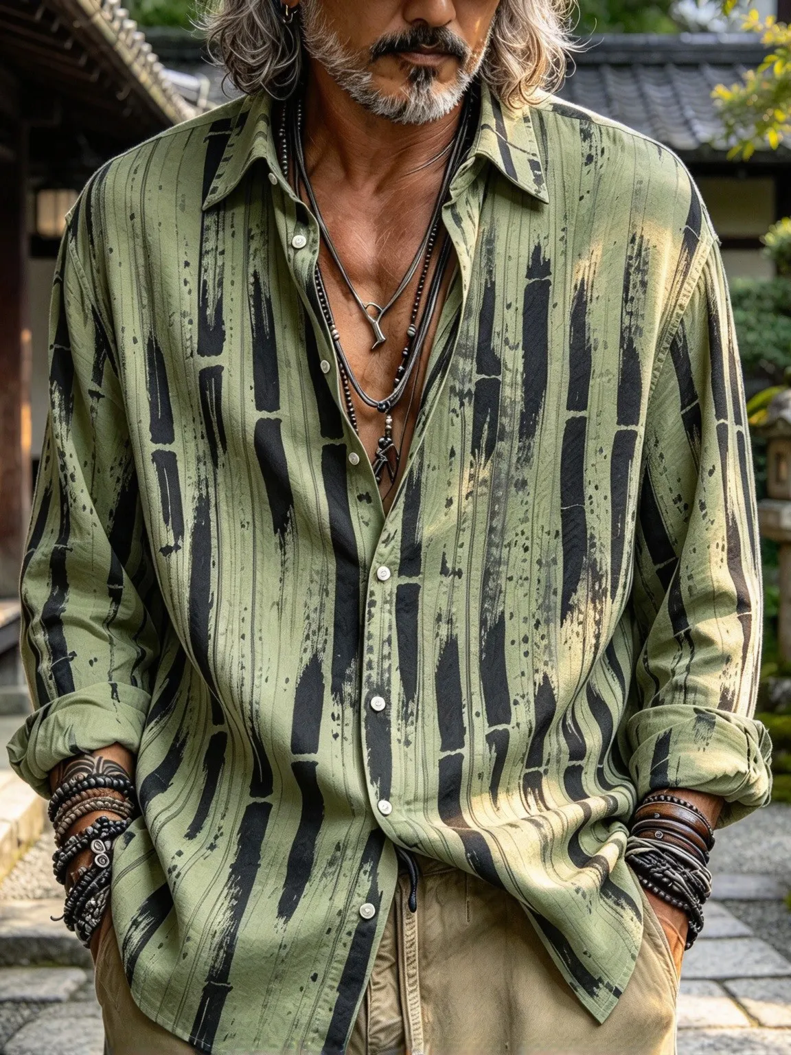 Men's Vintage Bamboo-print Shirt