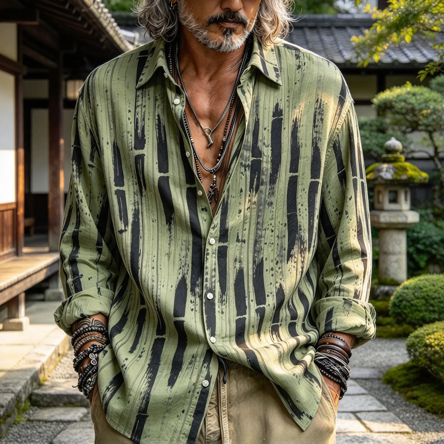 Men's Vintage Bamboo-print Shirt