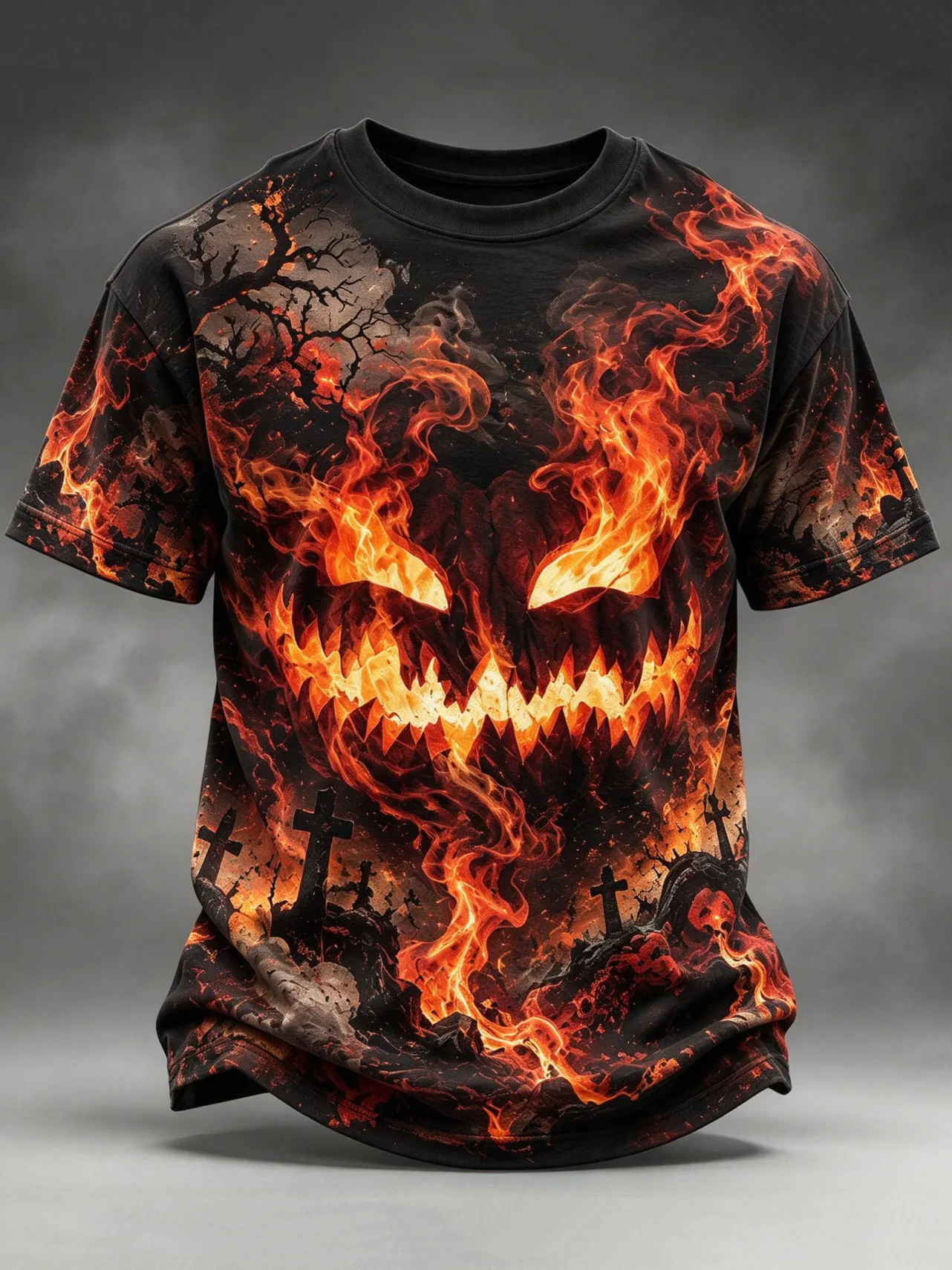 Men's Vintage Halloween Pumpkin And Flame Print T-shirt