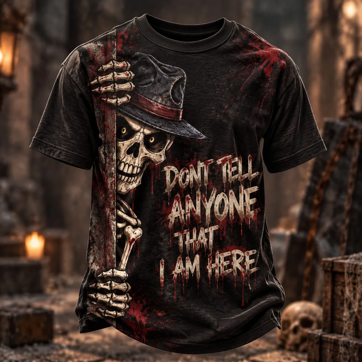 Men's Vintage Skull And Bloodstain Print T-shirt