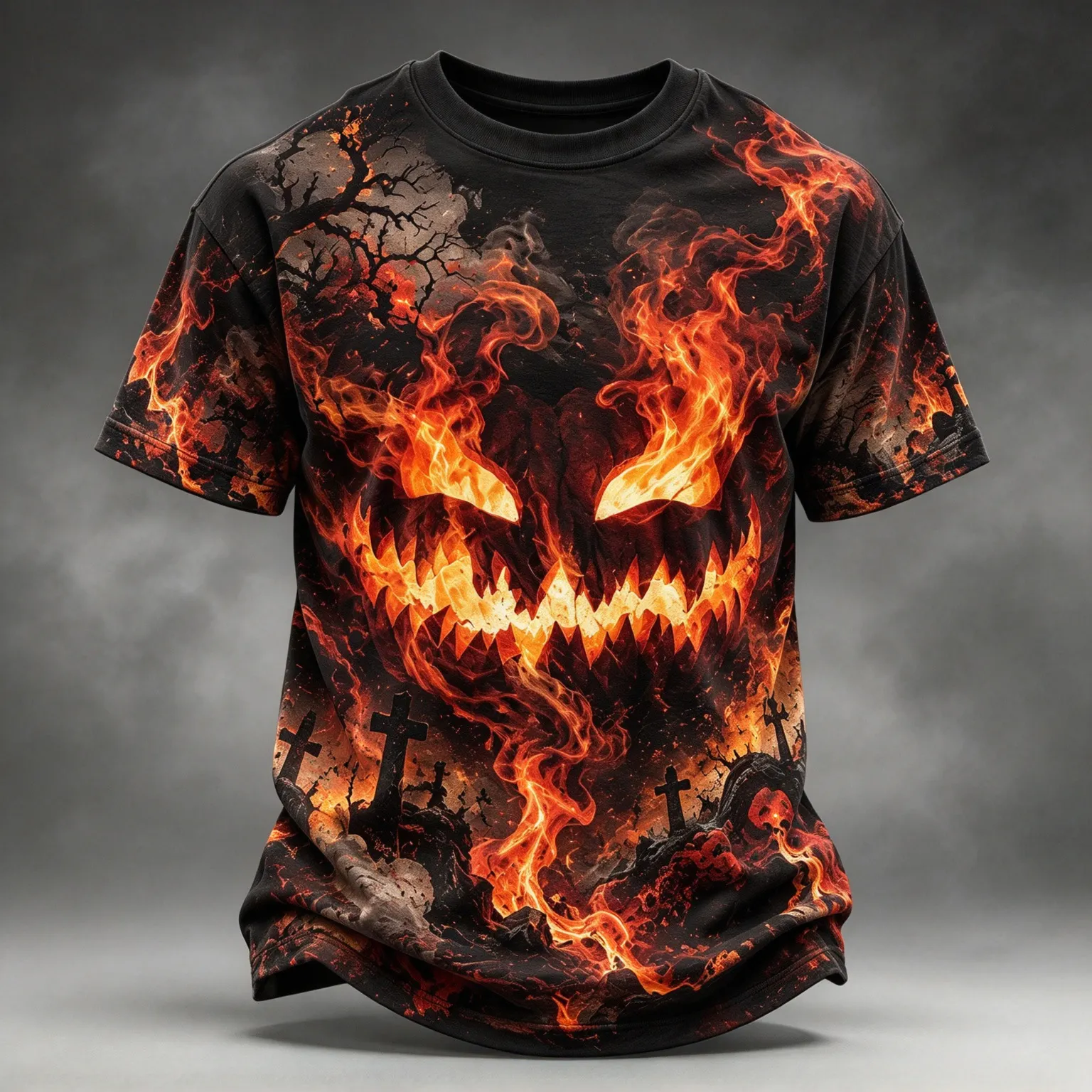 Men's Vintage Halloween Pumpkin And Flame Print T-shirt