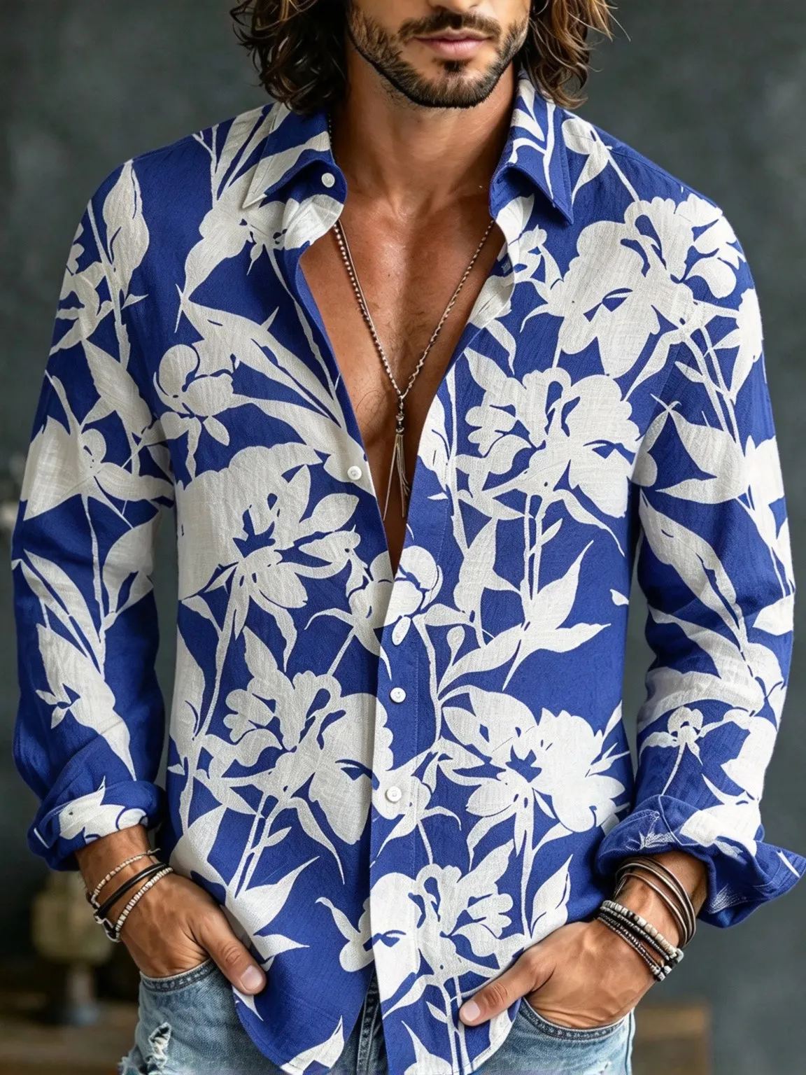 Men's Vintage-style Japanese Floral Print Shirt