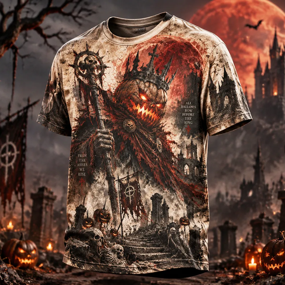 Men's Pumpkin King, Castle & Graveyard Graphic Crewneck T-shirt