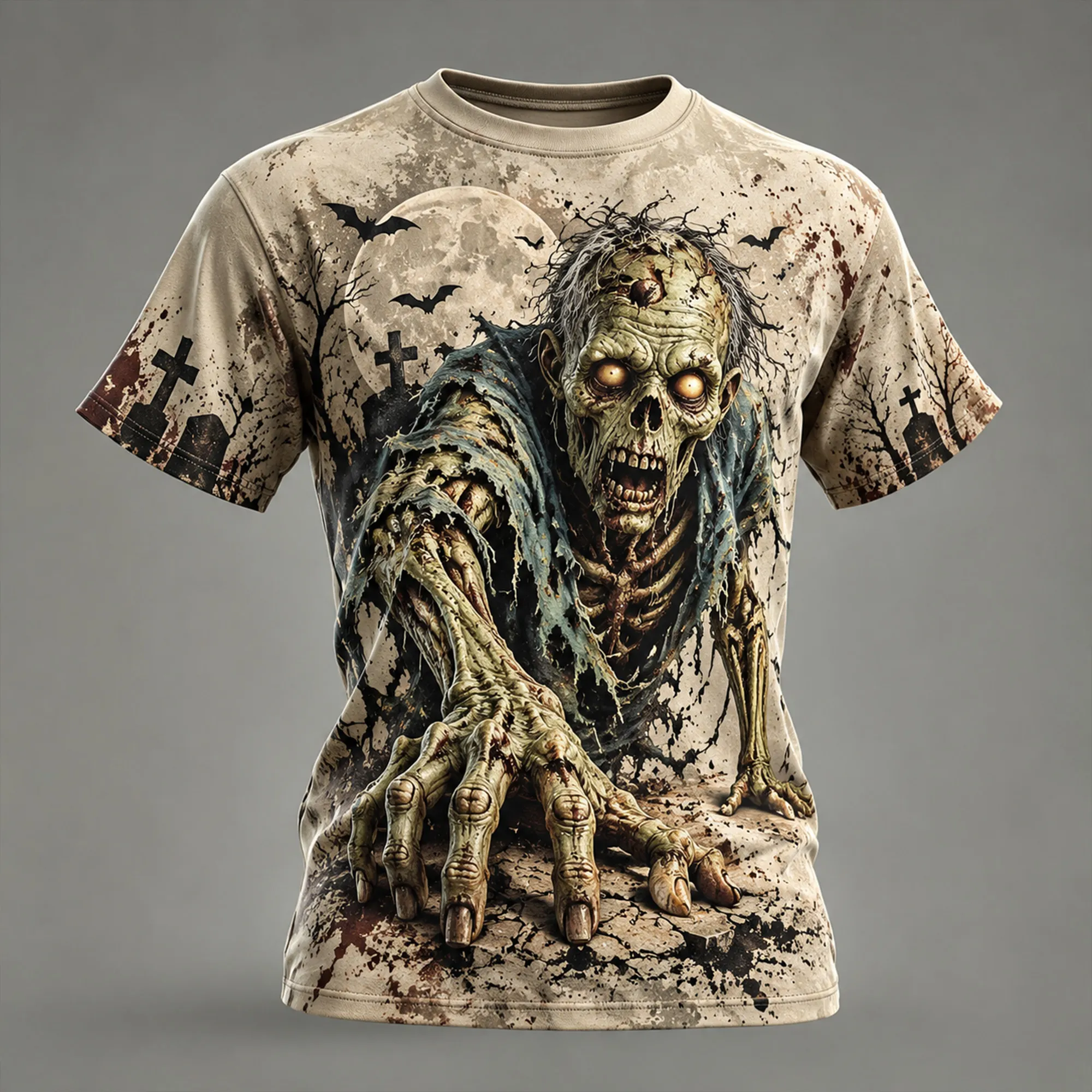 Men's Vintage Graveyard Zombie Crawl Halloween Graphic T-shirt