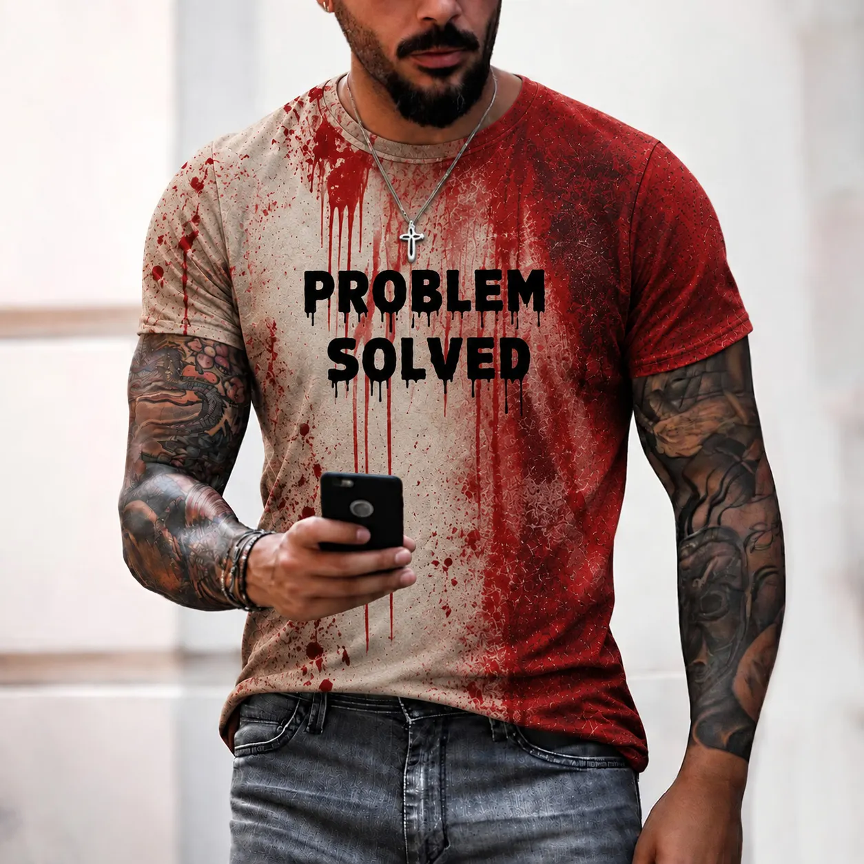 Men's Vintage Problem With Bloody Graphic Inspired Art Casual Tshirt