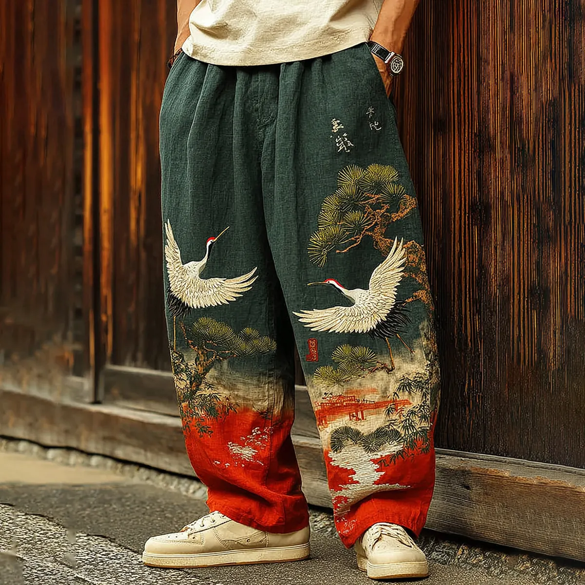 Men's Japanese Songhe Art Embroidery Art Linen Blended Casual Pants