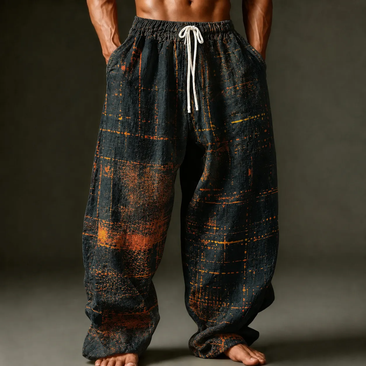 Men's Retro Geometric Art Print Straight Leg Casual Pants