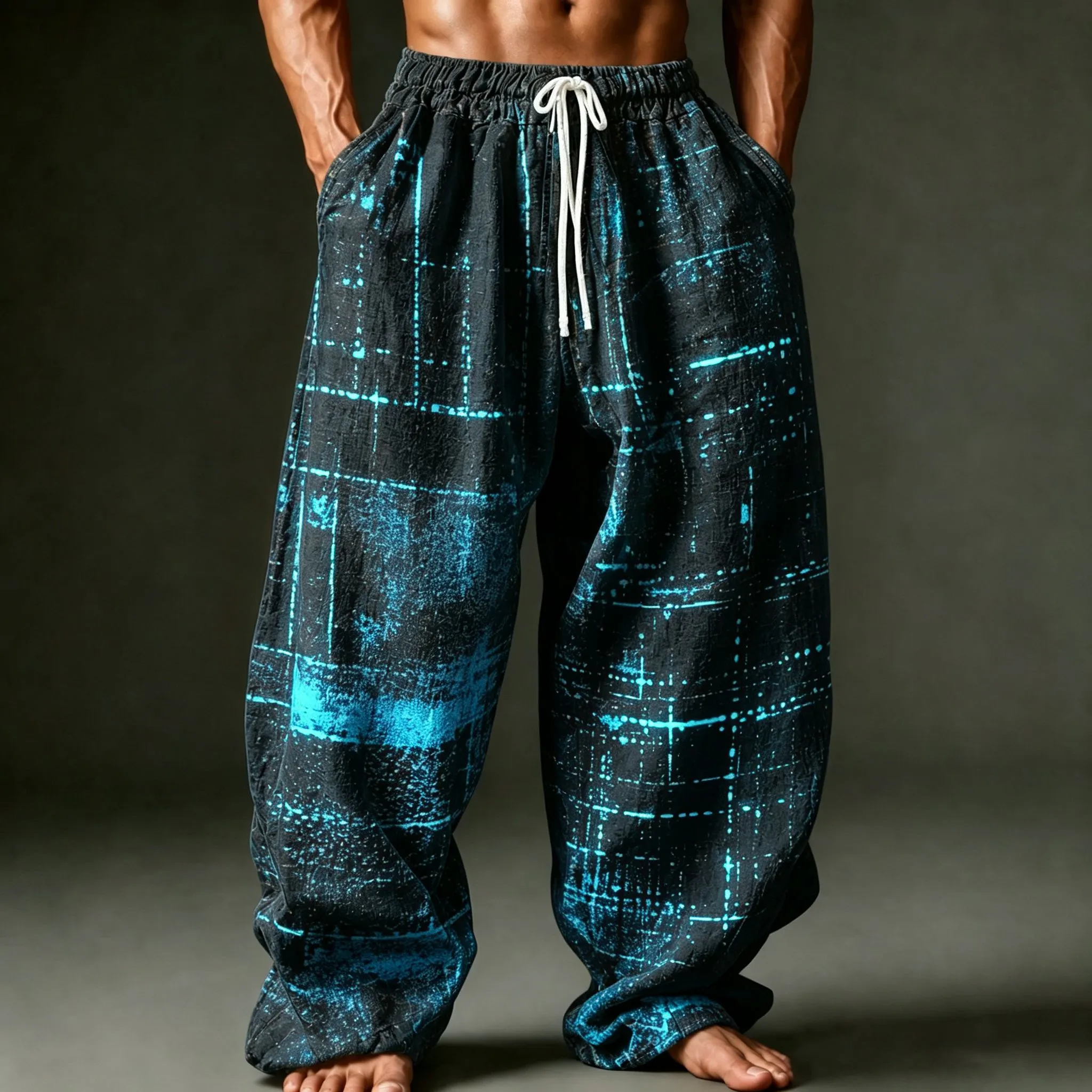 Men's Retro Geometric Art Print Straight Leg Casual Pants