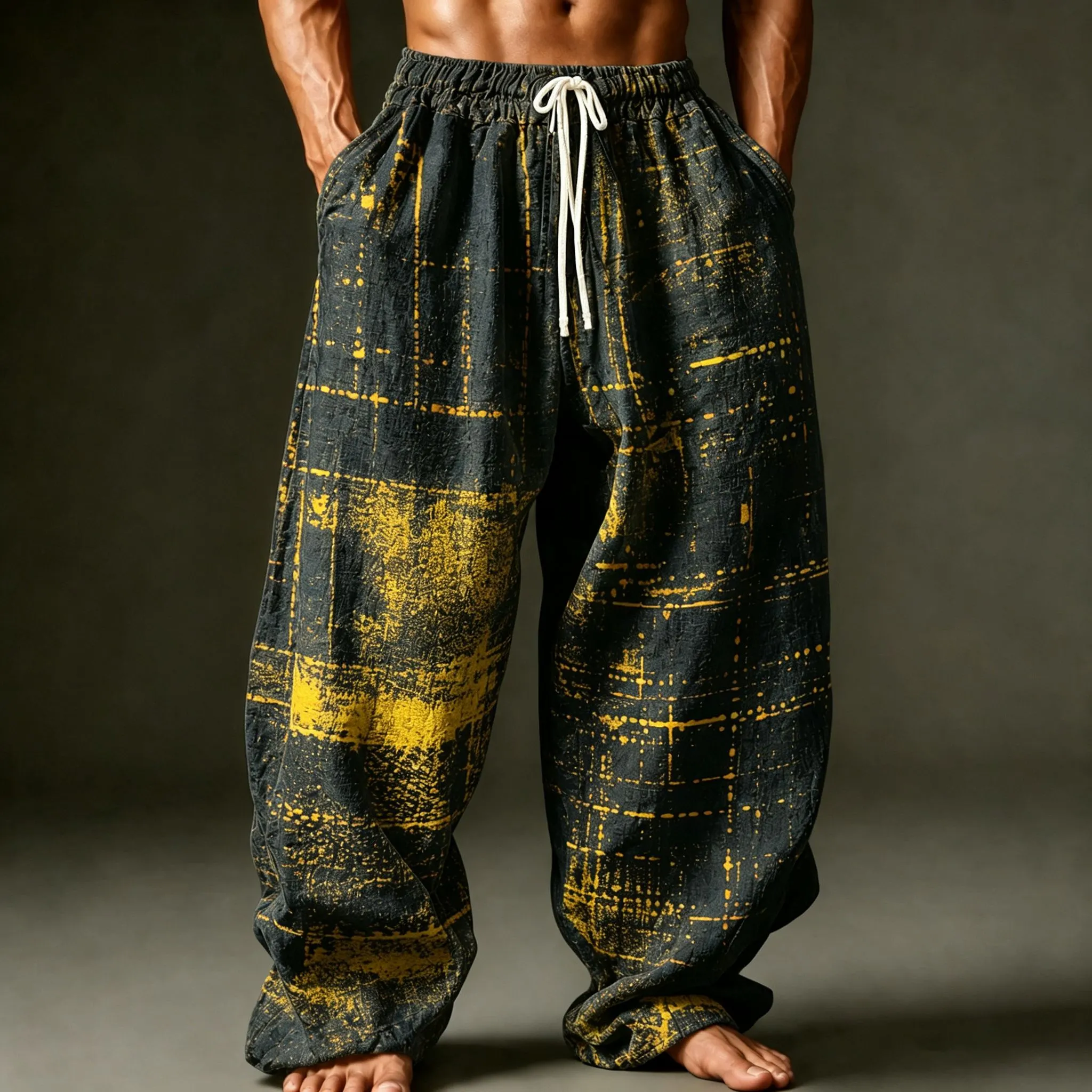 Men's Retro Geometric Art Print Straight Leg Casual Pants