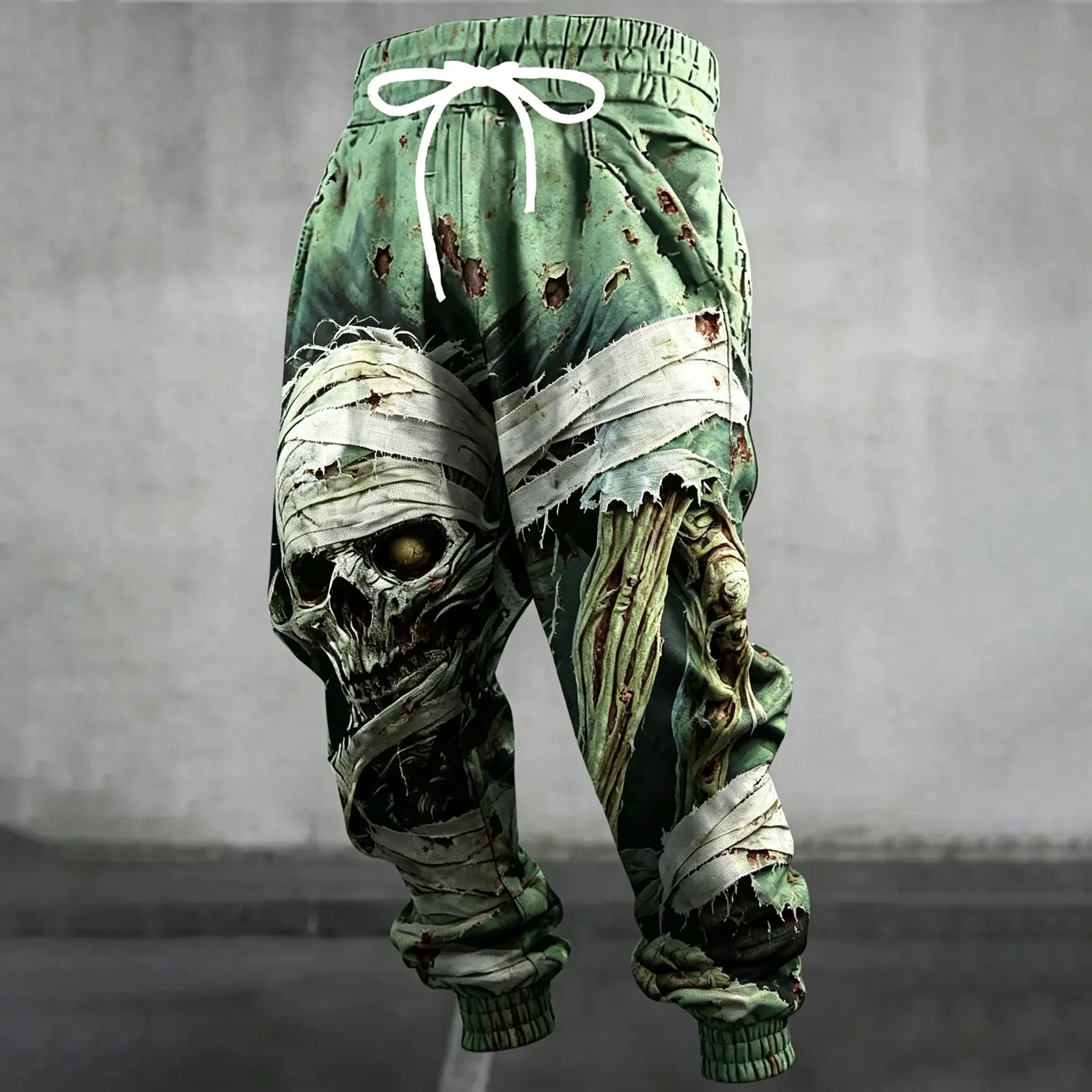 Men's Dark Halloween Skull Mummy Strappy Printed Pants
