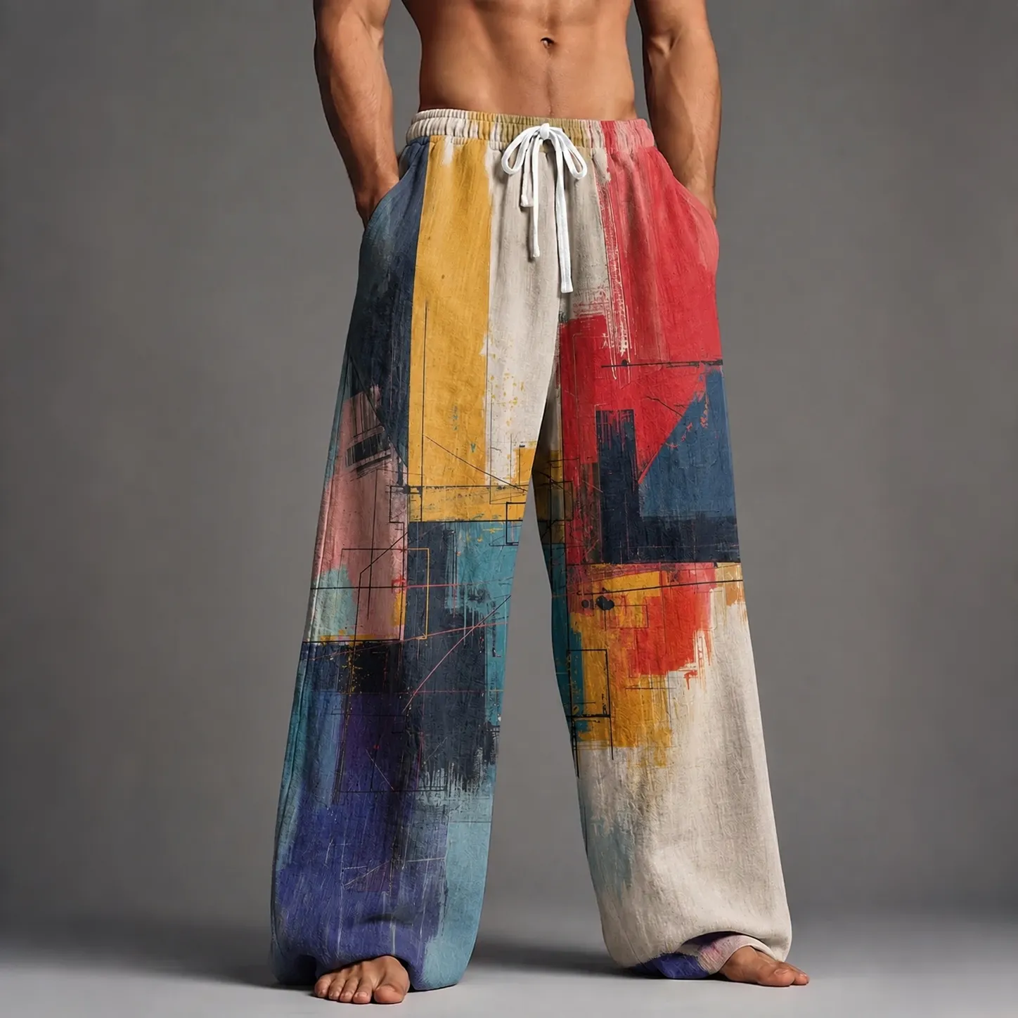 Men's Retro Abstract Geometric Art Print Casual Pants