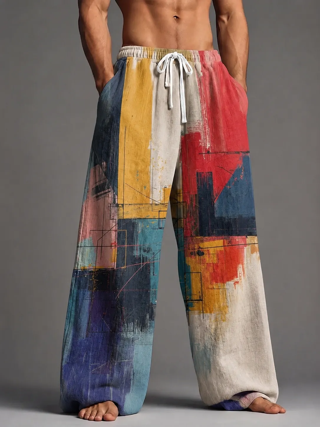 Men's Retro Abstract Geometric Art Print Casual Pants