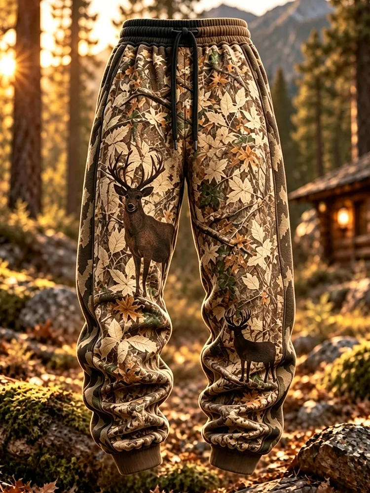 Men's Jungle Camouflage Drawstring Pants With Side Pockets Casual Pants