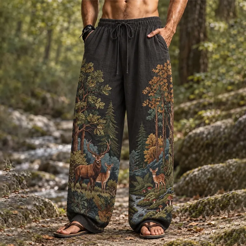 Men's Western Hippie Hunting Style Moose Loose Pants