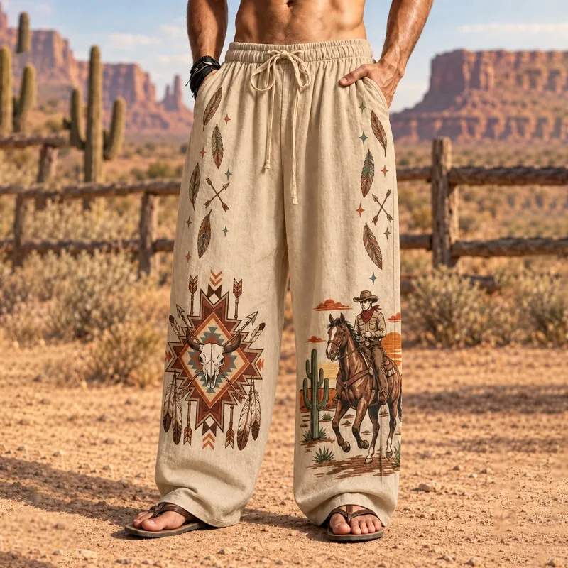 Men's Western Hippie Road Riding Loose Pants
