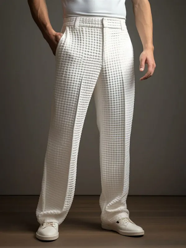 Men's Solid Color Waffle Knit Straight-leg Casual Trousers